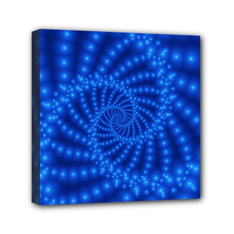 Glossy Blue Beaded Spiral Fractal Mini Canvas 6  x 6  (Stretched) from ArtsNow.com