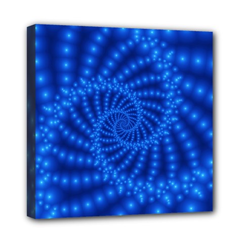 Glossy Blue Beaded Spiral Fractal Mini Canvas 8  x 8  (Stretched) from ArtsNow.com