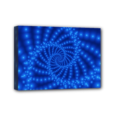 Glossy Blue Beaded Spiral Fractal Mini Canvas 7  x 5  (Stretched) from ArtsNow.com