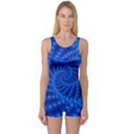 Glossy Blue Beaded Spiral Fractal One Piece Boyleg Swimsuit