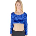 Glossy Blue Beaded Spiral Fractal Long Sleeve Crop Top (Tight Fit)