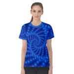 Glossy Blue Beaded Spiral Fractal Women s Cotton Tee