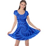 Glossy Blue Beaded Spiral Fractal Cap Sleeve Dress