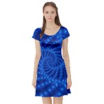 Glossy Blue Beaded Spiral Fractal Short Sleeve Skater Dress