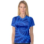 Glossy Blue Beaded Spiral Fractal Women s V-Neck Sport Mesh Tee