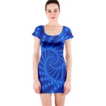 Glossy Blue Beaded Spiral Fractal Short Sleeve Bodycon Dress