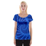 Glossy Blue Beaded Spiral Fractal Women s Cap Sleeve Top