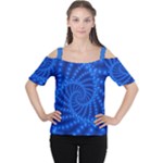 Glossy Blue Beaded Spiral Fractal Women s Cutout Shoulder Tee