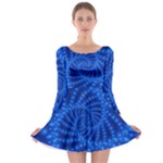 Glossy Blue Beaded Spiral Fractal Long Sleeve Skater Dress