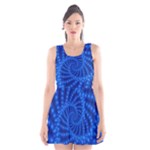 Glossy Blue Beaded Spiral Fractal Scoop Neck Skater Dress