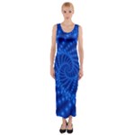 Glossy Blue Beaded Spiral Fractal Fitted Maxi Dress