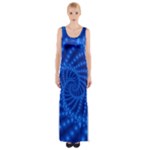 Glossy Blue Beaded Spiral Fractal Maxi Thigh Split Dress