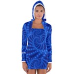 Glossy Blue Beaded Spiral Fractal Women s Long Sleeve Hooded T-shirt