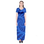 Glossy Blue Beaded Spiral Fractal Short Sleeve Maxi Dress