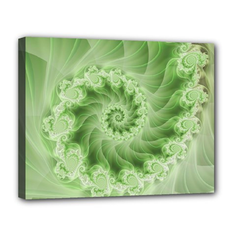 Fractal Lace Green Spiral Fractal Canvas 14  x 11  (Stretched) from ArtsNow.com