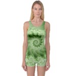 Fractal Lace Green Spiral Fractal One Piece Boyleg Swimsuit