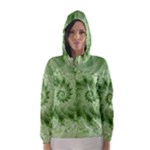 Fractal Lace Green Spiral Fractal Hooded Wind Breaker (Women)