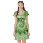 Fractal Lace Green Spiral Fractal Short Sleeve Skater Dress