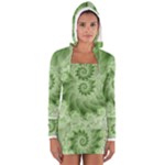 Fractal Lace Green Spiral Fractal Women s Long Sleeve Hooded T-shirt