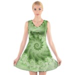 Fractal Lace Green Spiral Fractal V-Neck Sleeveless Dress