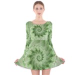 Fractal Lace Green Spiral Fractal Long Sleeve Velvet Skater Dress