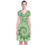 Fractal Lace Green Spiral Fractal Short Sleeve Front Wrap Dress