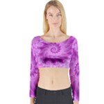 Silky Pink Spiral Fractal  Long Sleeve Crop Top (Tight Fit)