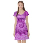 Silky Pink Spiral Fractal  Short Sleeve Skater Dress