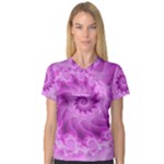 Silky Pink Spiral Fractal  Women s V-Neck Sport Mesh Tee