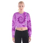 Silky Pink Spiral Fractal  Women s Cropped Sweatshirt