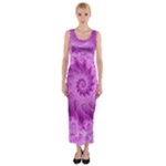 Silky Pink Spiral Fractal  Fitted Maxi Dress