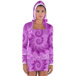 Silky Pink Spiral Fractal  Women s Long Sleeve Hooded T-shirt