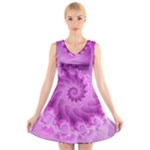 Silky Pink Spiral Fractal  V-Neck Sleeveless Dress