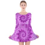 Silky Pink Spiral Fractal  Long Sleeve Velvet Skater Dress