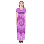 Silky Pink Spiral Fractal  Short Sleeve Maxi Dress