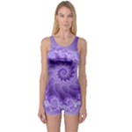 Silky Purple Spiral Fractal One Piece Boyleg Swimsuit