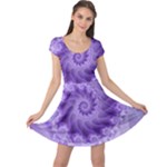 Silky Purple Spiral Fractal Cap Sleeve Dress