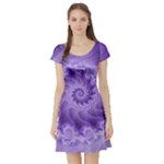 Silky Purple Spiral Fractal Short Sleeve Skater Dress