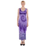 Silky Purple Spiral Fractal Fitted Maxi Dress