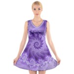 Silky Purple Spiral Fractal V-Neck Sleeveless Dress