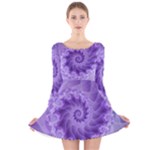 Silky Purple Spiral Fractal Long Sleeve Velvet Skater Dress