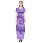 Silky Purple Spiral Fractal Short Sleeve Maxi Dress