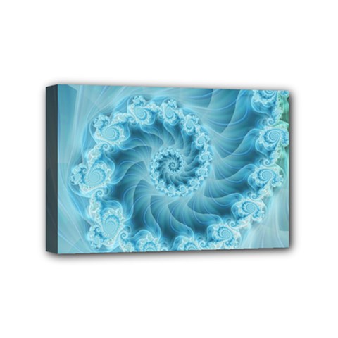 Silky Blue Spiral Fractal Mini Canvas 6  x 4  (Stretched) from ArtsNow.com