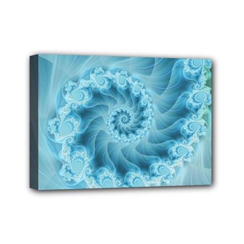 Silky Blue Spiral Fractal Mini Canvas 7  x 5  (Stretched) from ArtsNow.com