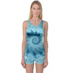 Silky Blue Spiral Fractal One Piece Boyleg Swimsuit