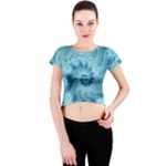 Silky Blue Spiral Fractal Crew Neck Crop Top