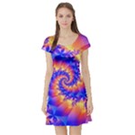 Colorful Psychedelic Spiral Fractal Short Sleeve Skater Dress