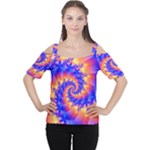 Colorful Psychedelic Spiral Fractal Women s Cutout Shoulder Tee