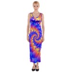 Colorful Psychedelic Spiral Fractal Fitted Maxi Dress