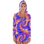 Colorful Psychedelic Spiral Fractal Women s Long Sleeve Hooded T-shirt